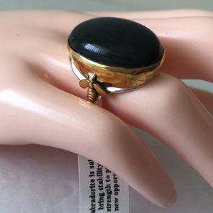 YS INDIA Oval Labradorite Bee Light Blue Ring sterling silver 925 & Brass sz.9